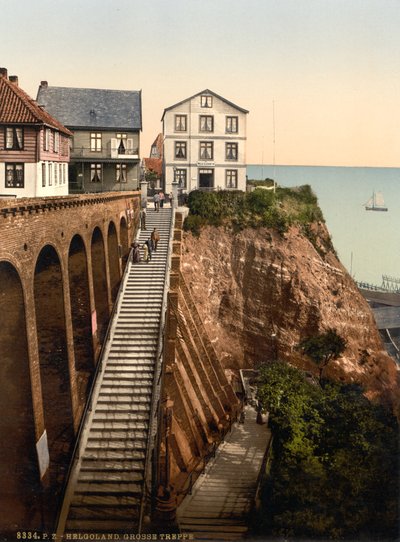 The Grand Staircase, Helgoland, Tyskland, Photochrome Print, ca.1900 av Detroit Publishing Co.