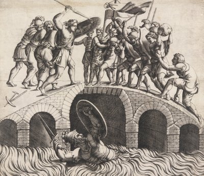 Horatio Coclès Saving Himself by Swimming, 1500-tallet. av Diana Mantuana