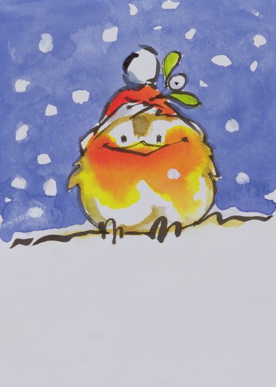 Christmas Robin (wc og blekk på papir) av Diane Matthes