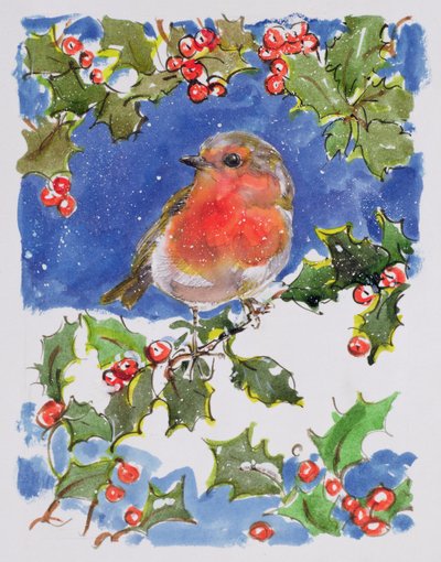 Christmas Robin, 1996 (wc) av Diane Matthes
