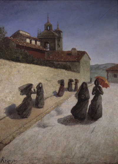 Gåtur ved siden av kirken, 1800-tallet (olje på lerret) av Diario or Dario de Regoyos y Valdes