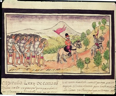 Fol.204v Totonac-indianerne hjelper conquistadorene med å transportere materialer, 1579 av Diego Duran