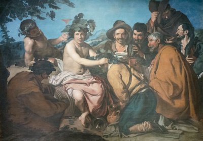 Triumph of Bacchus, aka drinkers, etter Diego Velazquez (tempera på papir limt til lerret) av Diego Rodriguez de Silva y (after) Velazquez