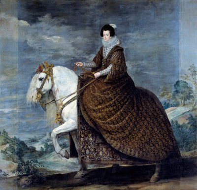 Rytterportrett av Elisabeth av Frankrike eller Isabelle av Bourbon (1602-1644), kone til Filip IV av Spania i 1616 Maleri av Diego Velasquez (1599-1660) 1635 Søn. 3,01x3,14 m Madrid, Musee du Prado - Ridesportrett av Isabelle av Frankrike (1602-1644), av Diego Velázquez