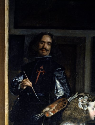 Las Meninas. Detalj: selvportrett av maleren foran staffeli av Diego Rodriguez de Silva y Velazquez