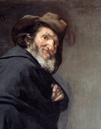 Menippe (Detalj). Portrett Menippe de Sinope, gresk poet og filosof ved den kyniske skolen, etter å ha levd mellom det 4. og 3. århundre f.Kr. Maleri av Diego Rodriguez de Silva y Velasquez (1599-1660) av Diego Velázquez