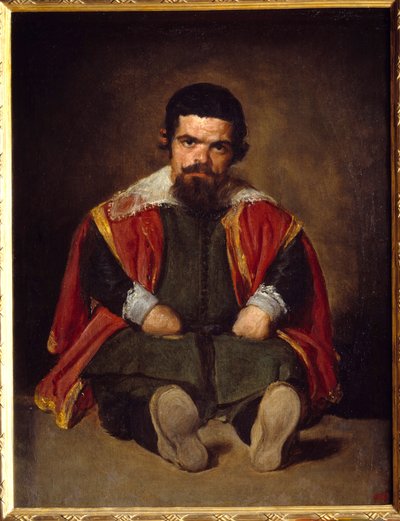 Portrett av narren Sebastien De Morra Dwarf sittende domstol. Maleri av Diego Velasquez (1599-1660) rundt 1645, søn. 1,06x0,81 m Madrid Musee du Prado - Portrett av narren Sebastien de Morra - Court dverg - sittende. Maleri av Diego Velazquez (eller Ve av Diego Velázquez