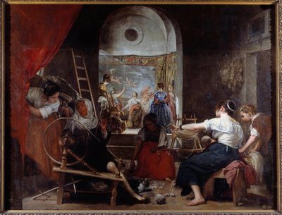 spinnerne eller fabelen om Arachne-maleri av Diego Rodriguez de Silva y Velasquez (1599-1660), ca. 1653. Søn. 2,2x2,89 m Madrid, Musee du Prado - Spinnerne eller Fabelen om Arachne. Maleri av Diego Rodriguez de Silva y Velazquez (Velasquez av Diego Velázquez