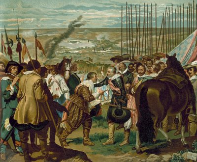Overgivelsen av Breda, Nederland, 1625 (chromolitho) av Diego Velázquez