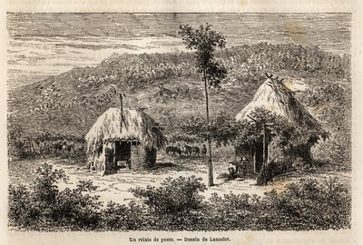 En poststafett mellom Bucuresti og Pitesti. Gravering for å illustrere reisen fra Paris til Bucuresti (Romania), i 1860, av Lancelot, designer, i "Le tour du monde, nouveau journal des voyages", utgitt under ledelse av Edouard Charton av Dieudonne Auguste Lancelot