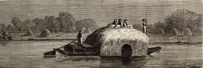Kutting, høsting og transport av fôr på bredden av Donau. Tegning av Lancelot, for å illustrere hans reise fra Paris til Bucuresti i 1860. Gravering i "" Le tour du monde", redigert av Edouard Charton av Dieudonne Auguste Lancelot