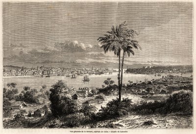 Generell oversikt over Havana, Cubas hovedstad, tegning av Lancelot for å illustrere reisen til øya Cuba, i 1859, av Richard Dana (1815-1882). Gravering i "" Le tour du monde, nouveau journal des voyages"" Paris av Dieudonne Auguste Lancelot