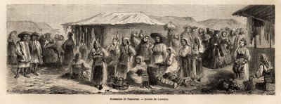 Den gående befolkningen i Tesmevar (eller Timisoara) i Romania. Gravering for å illustrere reisen fra Paris til Bucuresti, av Lancelot, tegner, i 1860, publisert i "Le tour du monde, nouveau journal des voyages", under ledelse av Edouard Charton av Dieudonne Auguste Lancelot