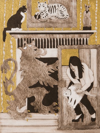 Katter, 2017 (kollagrafi) av Dione Verulam