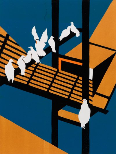 Havneduer (reduksjonslinoleum) av Dione Verulam