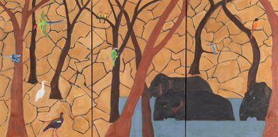 Jungel, India, 2020 (olje på lerret) av Dione Verulam