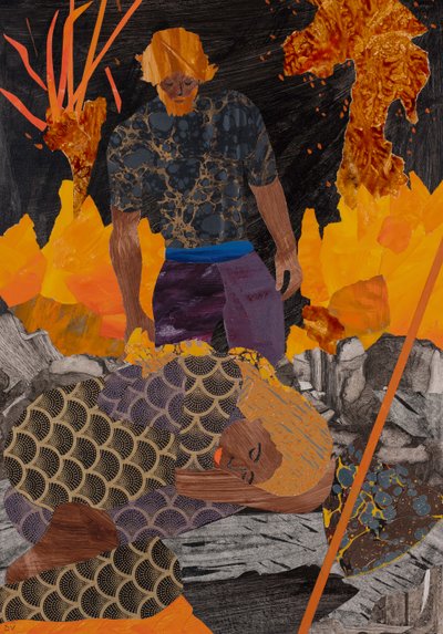 Siegfried finner Brunnhilde, Wagners Ringsyklus (kollasje) av Dione Verulam