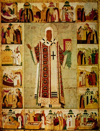 Metropolit Alexius omgitt av scener fra livet hans, russisk, 1480 av Dionisy
