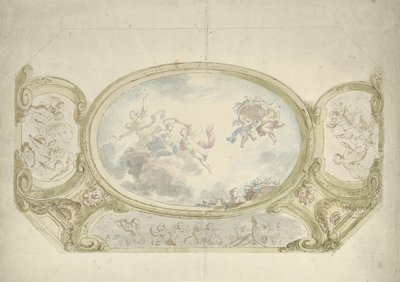Takmaleridesign: oval med allegorisk representasjon, omgitt av scener med putti av Dionys van Nijmegen (possibly)