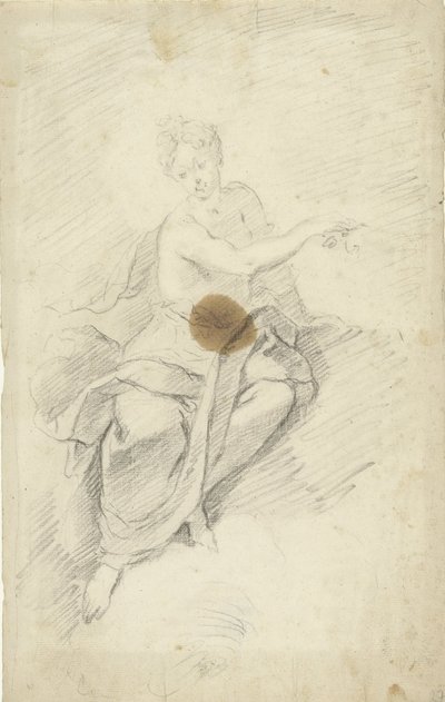 Studie av en nymfe eller gudinne som sitter i skyene av Dionys van Nijmegen (possibly)