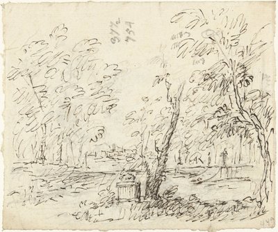 Hage med trapp med statuer av Dionys van Nijmegen (possibly)