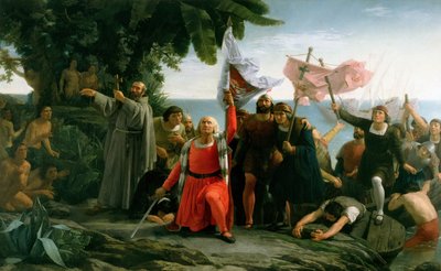 Første landing av Christopher Columbus i Amerika, 1862. av Dioscoro Teofilo Puebla Tolin