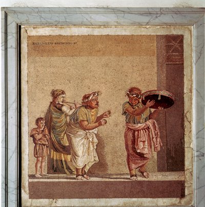 Romersk mosaikk av musikere og maskerte skuespillere i et skuespill, Pompeii, Italia av Dioscurides