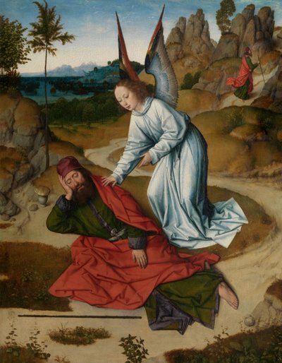 Elijah in the Desert, detalj fra altertavlen for det hellige sakrament, ca. 1464-68 (olje på panel) av Dirck Bouts