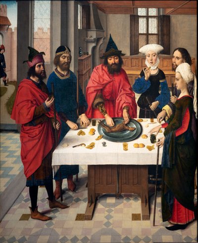 Sognekirke (Parochiekerk Sint-Pieter). Maleri. Siste måltid. Dirk Bouts. 1464-1468. Detalj. Venstre panel. av Dirck Bouts