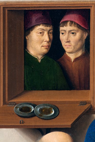 Sognekirke (Saint Peter Parish Church). maleri. Siste måltid. Dirk Bouts. 1464-1468. Detalj. Sentralt panel. av Dirck Bouts