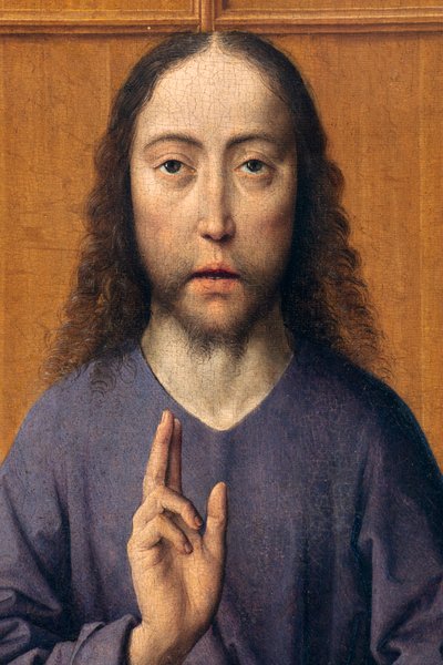 Sognekirke (Saint Peter Parish Church). maleri. Siste måltid. Dirk Bouts. 1464-1468. Detalj. Sentralt panel. av Dirck Bouts