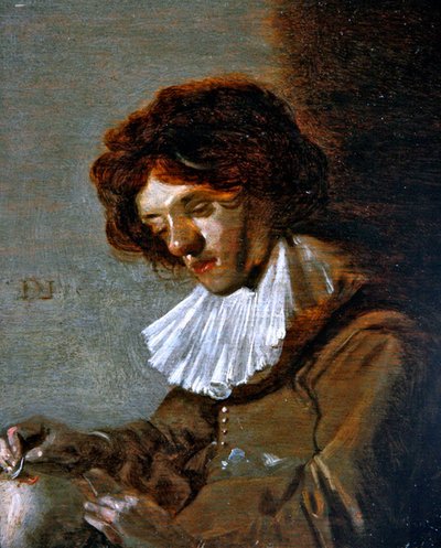 En studie av en ung mann som trepannerer (olje på panel) av Dirck Hals