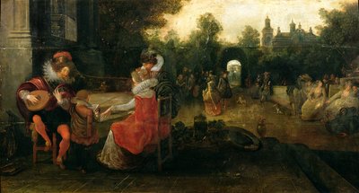 Dronning Elizabeth I og jarlen av Leicester på Kenilworth (panel) av Dirck Hals