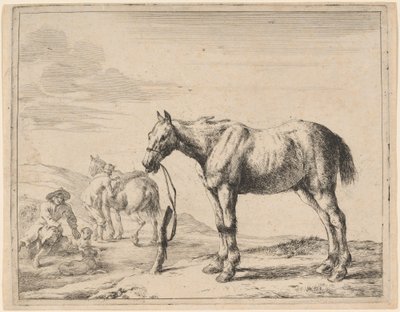 En hest bundet til en stolpe av Dirck Stoop