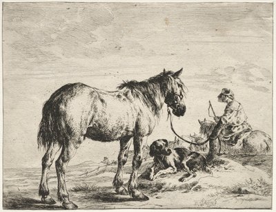 Hest bundet til en stolpe. av Dirck Stoop