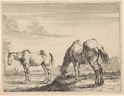 To beitende hester av Dirck Stoop