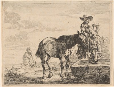 To hester som drikker ved et trau av Dirck Stoop