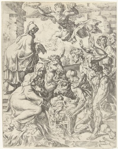 Tilbedelse av hyrdene Menneskehetens fall og forløsning gjennom Kristi liv og lidenskap (serietittel) av Dirck Volckertsz. Coornhert (attributed to)