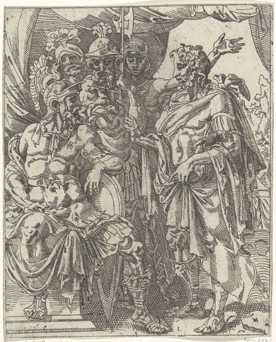 Achior forteller Holofernes om israelittene Judith og Holofernes (serietittel) av Dirck Volckertsz. Coornhert (attributed to)