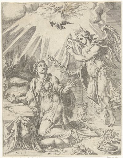 Kunngjøring Menneskehetens fall og forløsning gjennom Kristi liv og lidenskap (serietittel) av Dirck Volckertsz. Coornhert (attributed to)