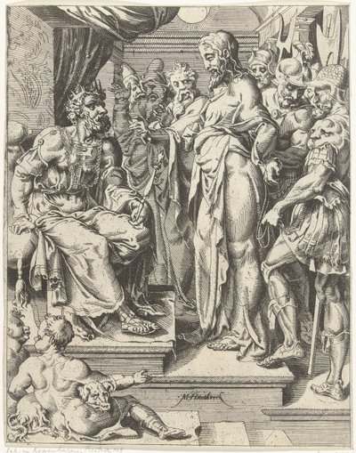 Kristus før Herodes Menneskehetens fall og forløsning gjennom Kristi liv og lidenskap (serietittel) av Dirck Volckertsz. Coornhert (attributed to)