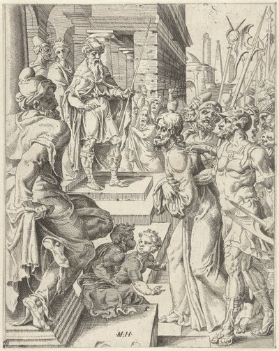 Kristus før Pilatus Menneskehetens fall og forløsning gjennom Kristi liv og lidenskap (serietittel) av Dirck Volckertsz. Coornhert (attributed to)