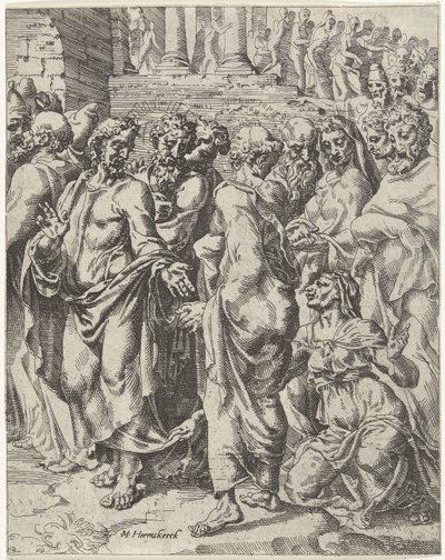 Helbredt kvinnen som led av blødninger Menneskehetens fall og forløsning gjennom Kristi liv og lidenskap (serietittel) av Dirck Volckertsz. Coornhert (attributed to)