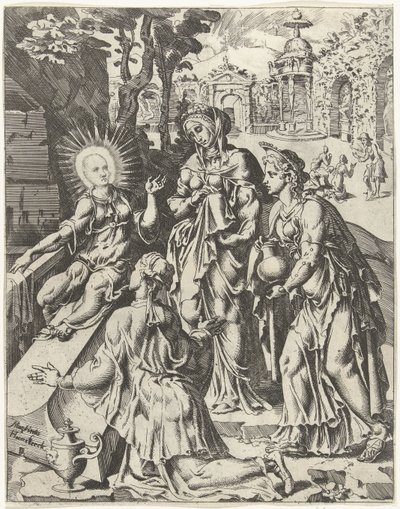 Hellige kvinner ved gravfallet og menneskehetens forløsning gjennom Kristi liv og lidenskap (serietittel) av Dirck Volckertsz. Coornhert (attributed to)