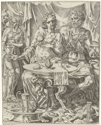 Judith og Holofernes nyter en fest Judith og Holofernes (serietittel) av Dirck Volckertsz. Coornhert (attributed to)