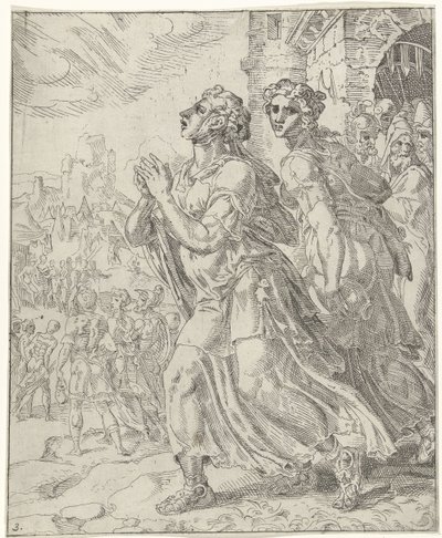 Judit og hennes tjener forlater Bethulia Judit og Holofernes (serietittel) av Dirck Volckertsz. Coornhert (attributed to)