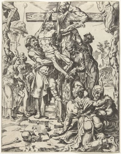 Nedstigning fra korset Menneskehetens fall og forløsning gjennom Kristi liv og lidenskap (serietittel) av Dirck Volckertsz. Coornhert (attributed to)