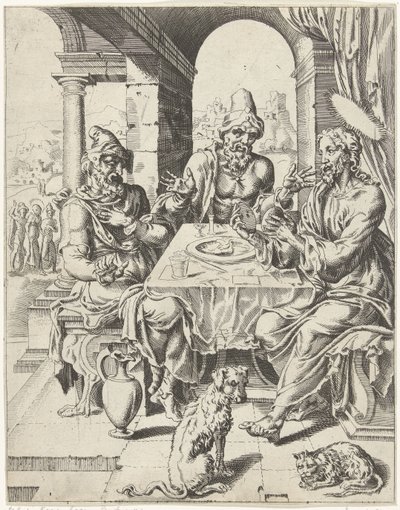 Nattverd ved Emmausfall og menneskehetens forløsning gjennom Kristi liv og lidenskap (serietittel) av Dirck Volckertsz. Coornhert (attributed to)