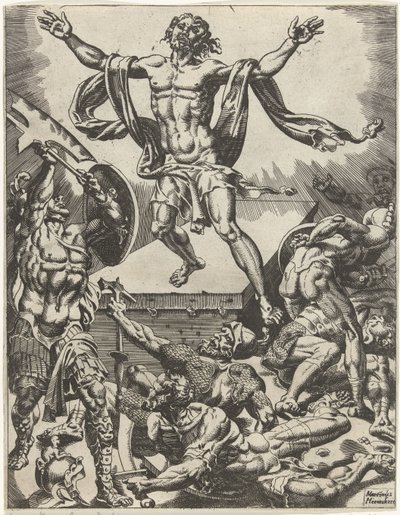 Kristi oppstandelse Menneskehetens fall og forløsning gjennom Kristi liv og lidenskap (serietittel) av Dirck Volckertsz. Coornhert (attributed to)
