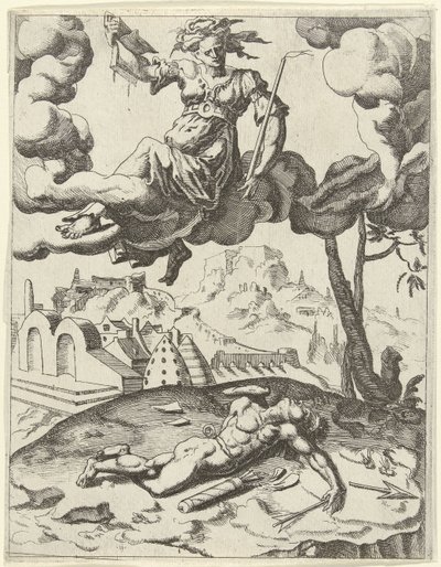 Troen overvinner sensuell kjærlighet Triumphs of Petrarch (serietittel) av Dirck Volckertsz. Coornhert (possibly)